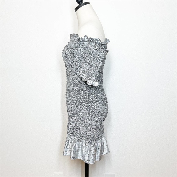 NWT Petersyn X Revolve Benson Smocked Mini Dress Steel Silver Small - Picture 2 of 12